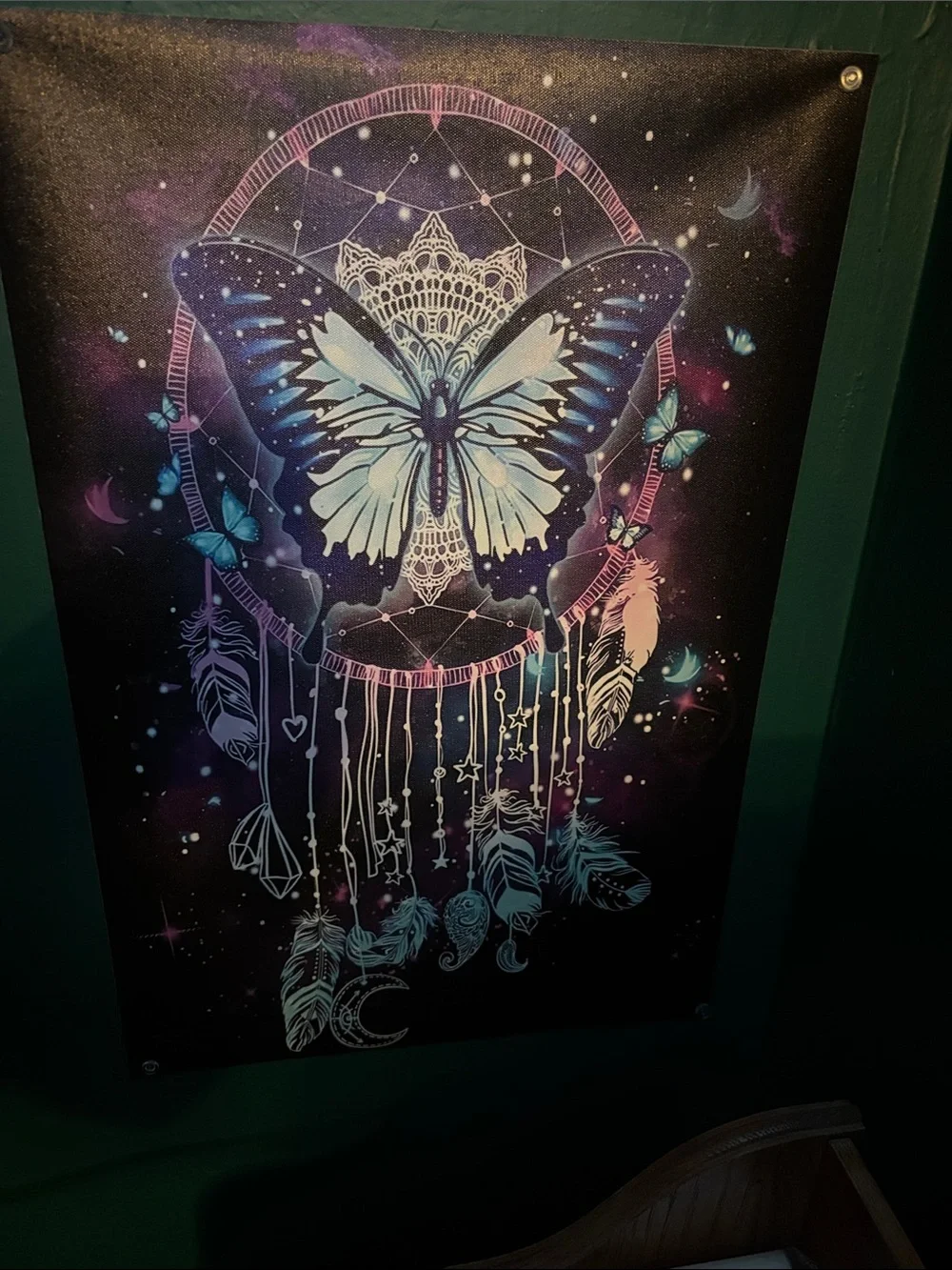 Source Unknown Blue & Purple Butterfly Dreamcatcher Tapestry